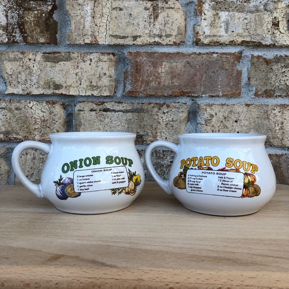 Vintage  Set Of 2 DAT'L DO-IT INC DDI Potato Soup Onion Soup Recipe Bowls Cups - Picture 2 of 14